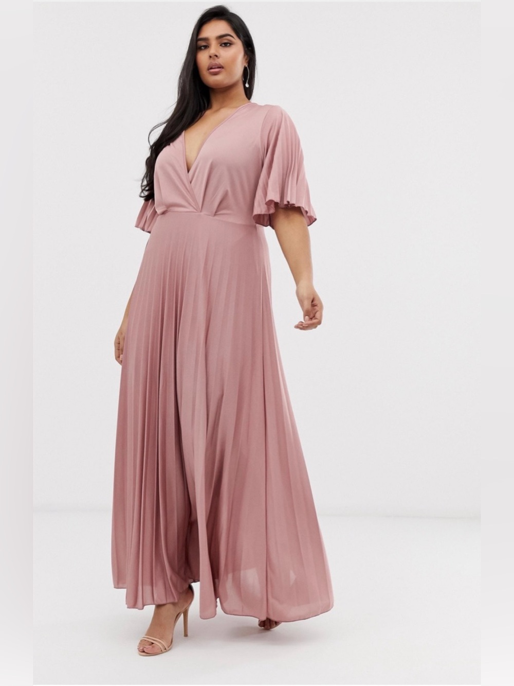 ASOS Curve Blush Kimono Pleated Maxi Skater Dress Wedding Guest Flattering Party